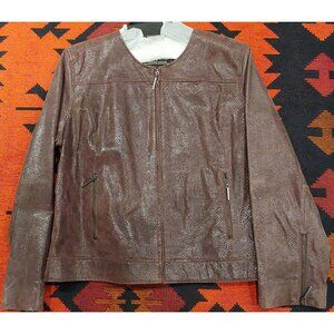 NEW Terry Lewis Women's Brown Snakeskin Style Zip Up Leather Jacket. Large